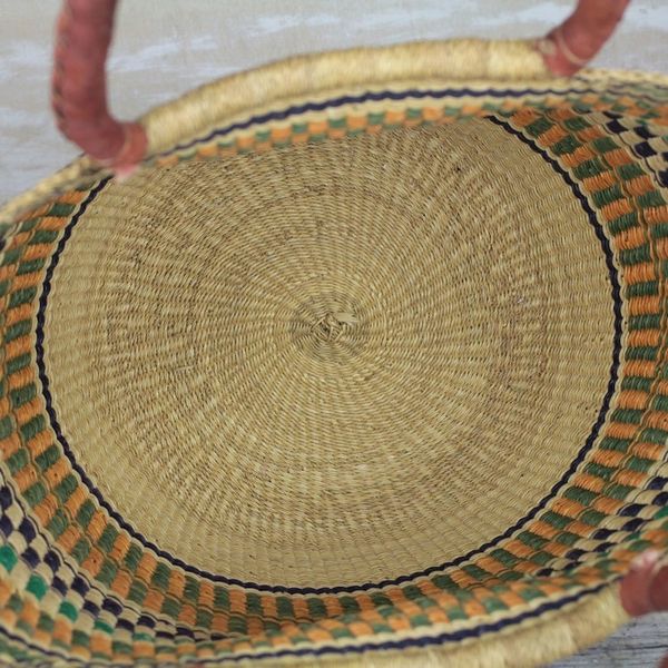Alternate image for Hand Woven Raffia Natural Fiber Tote with Leather Strap Supper Basket