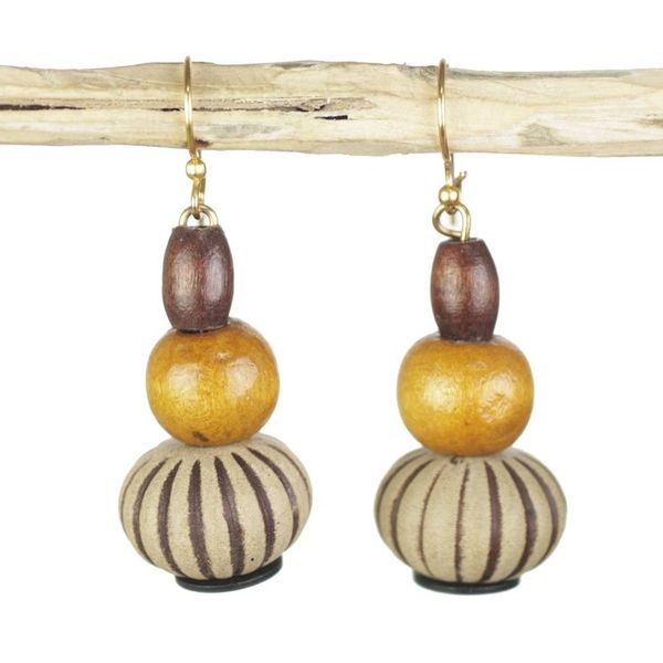 Alternate image for Sese Wood and Recycled Plastic Dangle Beaded Earrings Bohemian Goddess