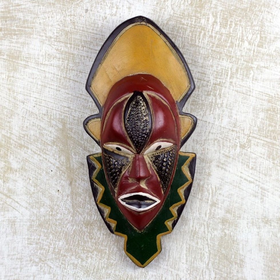Multicolored Handmade African Wood Mask from Ghana 'Narrow View'