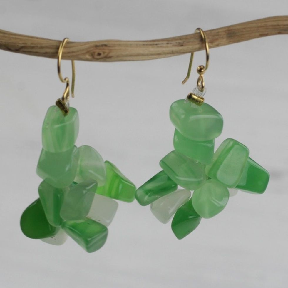 Agate Bead Cluster Earrings with Brass Ear Hooks from Ghana 'Selorm'