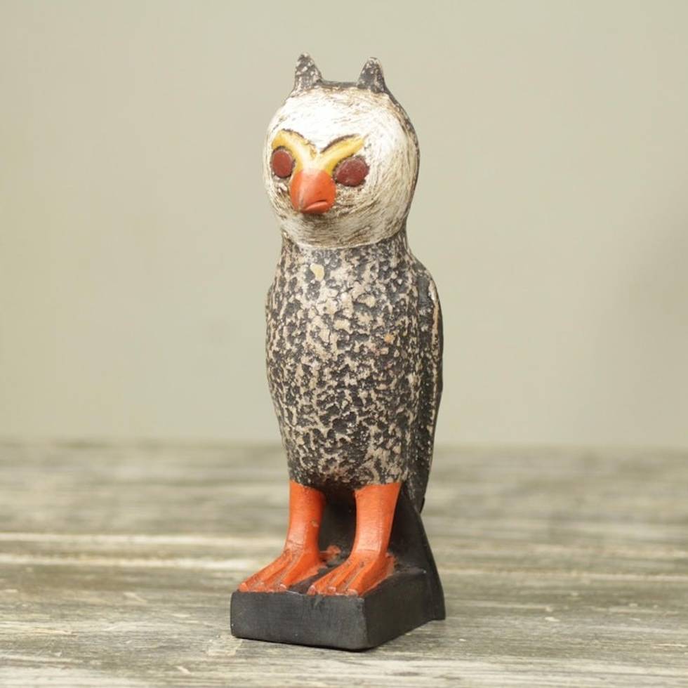 Handcrafted Rustic African Bird Theme Wood Sculpture 'Owl Messenger'