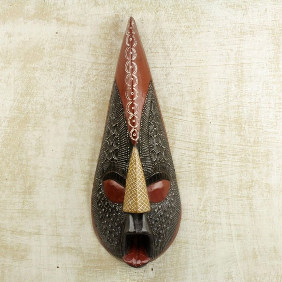 Handmade West African Sese Wood Mask and Aluminum Plating 'Abotare'