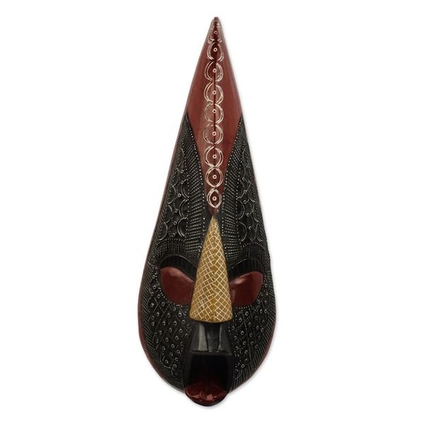 Alternate image for Handmade West African Sese Wood Mask and Aluminum Plating Abotare