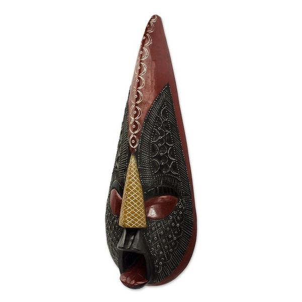 Alternate image for Handmade West African Sese Wood Mask and Aluminum Plating Abotare