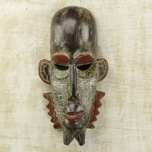 Alternate image for Sese Wood and Embossed Aluminum African Mask from Ghana Wambi Beckons
