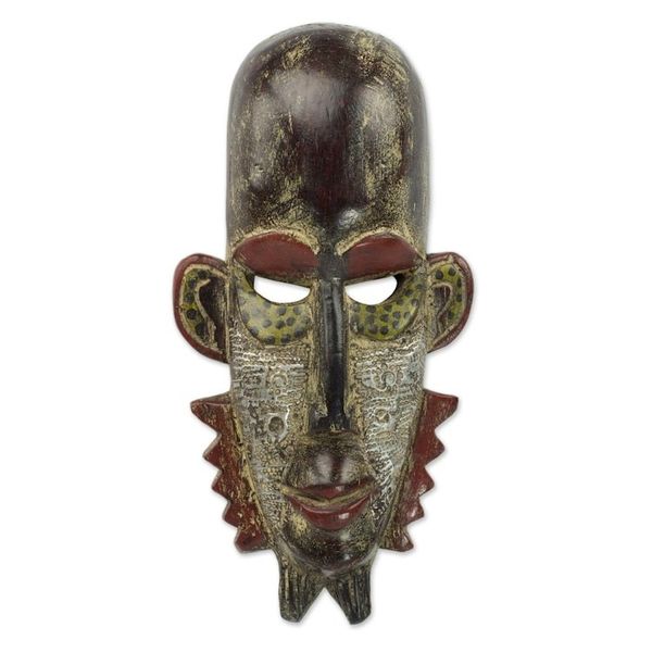 Alternate image for Sese Wood and Embossed Aluminum African Mask from Ghana Wambi Beckons