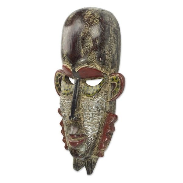 Alternate image for Sese Wood and Embossed Aluminum African Mask from Ghana Wambi Beckons