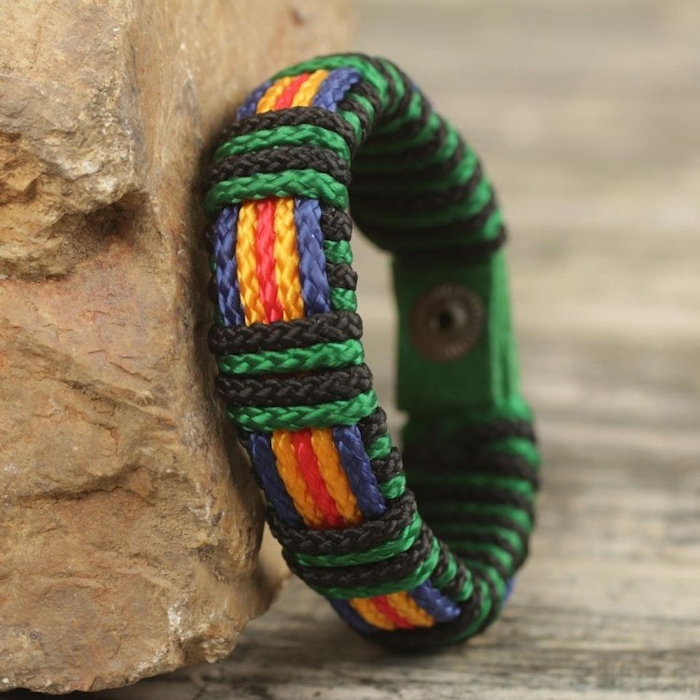 African Men's Cord Bracelet Hand Crafted Wristband 'Kente Expedition'