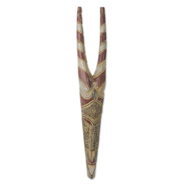 Alternate image for Sese Wood and Aluminum Wall Mask Hand Carved in Ghana Horns of Strength