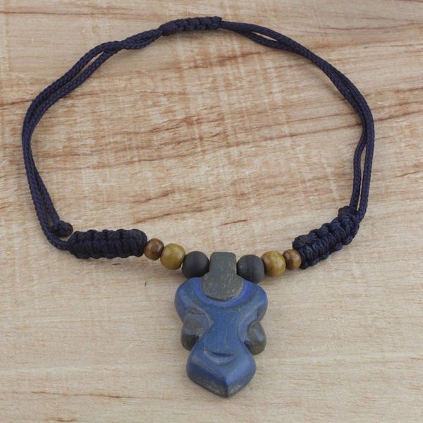 Alternate image for Blue Wood Pendant Necklace on Adjustable Cord Enyindado