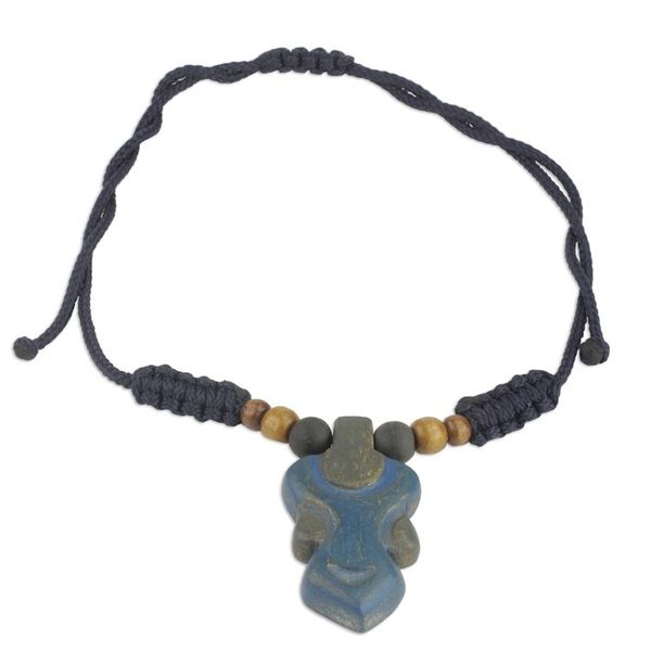 Alternate image for Blue Wood Pendant Necklace on Adjustable Cord Enyindado