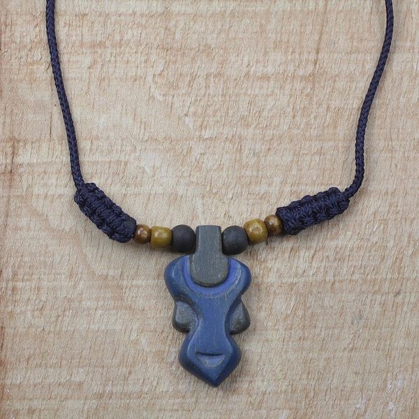 Alternate image for Blue Wood Pendant Necklace on Adjustable Cord Enyindado