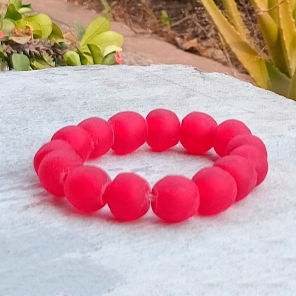 Rosy Red Recycled Glass Beaded Bracelet from Ghana 'Rosy Red'