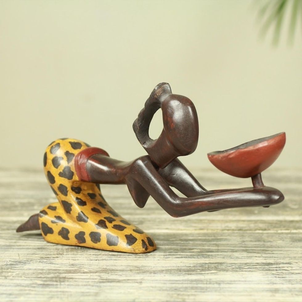 Fair Trade Artisan Crafted Wood Woman Sculpture 'An Offering'