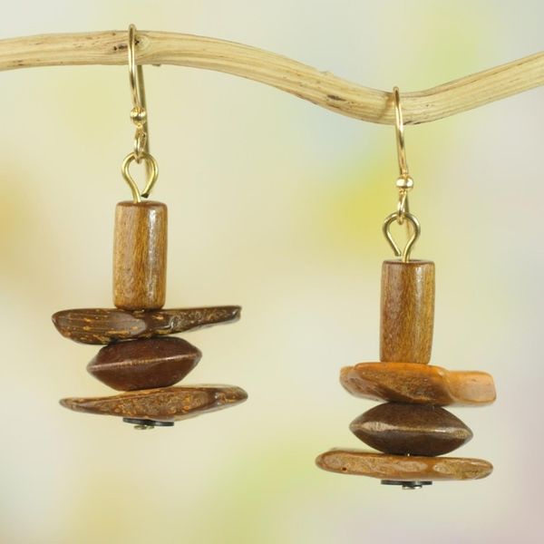 Alternate image for Ghanaian Handcrafted Sese Wood and Coconut Shell Earrings Prosperous Sika