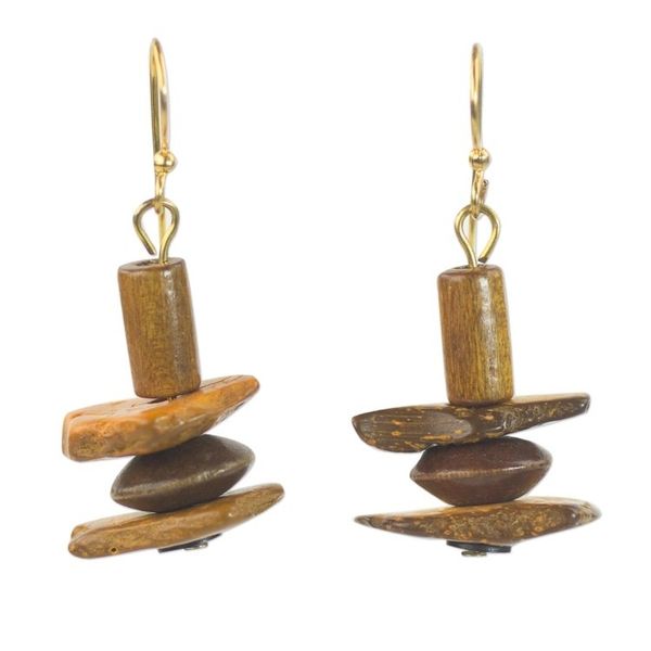 Alternate image for Ghanaian Handcrafted Sese Wood and Coconut Shell Earrings Prosperous Sika