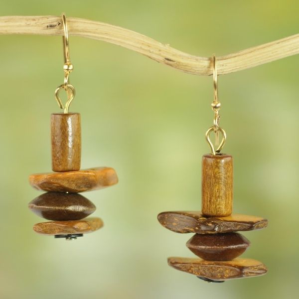 Alternate image for Ghanaian Handcrafted Sese Wood and Coconut Shell Earrings Prosperous Sika