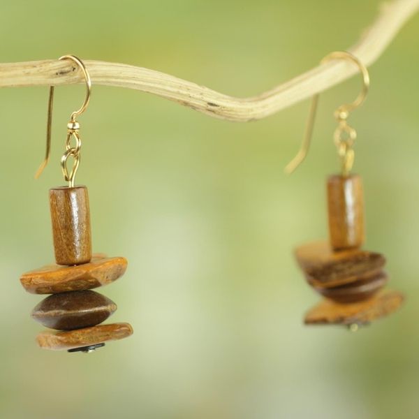 Alternate image for Ghanaian Handcrafted Sese Wood and Coconut Shell Earrings Prosperous Sika