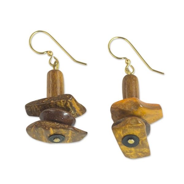 Alternate image for Ghanaian Handcrafted Sese Wood and Coconut Shell Earrings Prosperous Sika