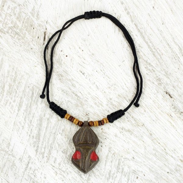 Alternate image for Hand Carved Wooden Pendant and Cord Necklace from Ghana Gyau Atiko