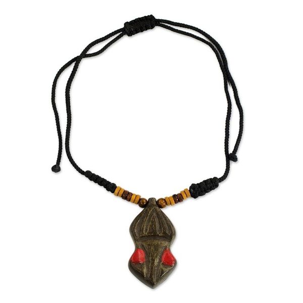 Alternate image for Hand Carved Wooden Pendant and Cord Necklace from Ghana Gyau Atiko