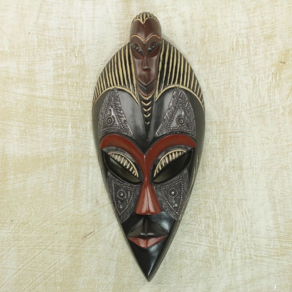Handcrafted Sese Wood and Aluminum Wall Mask from Ghana 'Good Thing'
