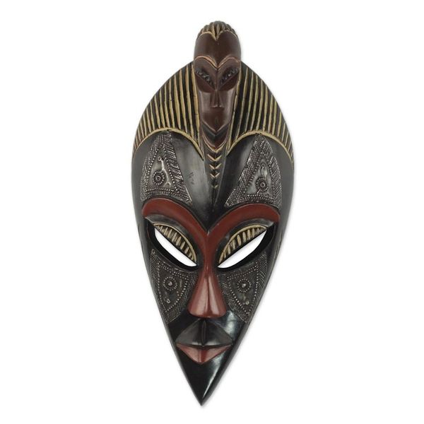 Alternate image for Handcrafted Sese Wood and Aluminum Wall Mask from Ghana Good Thing