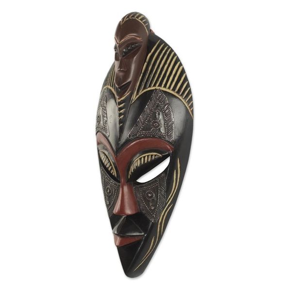 Alternate image for Handcrafted Sese Wood and Aluminum Wall Mask from Ghana Good Thing