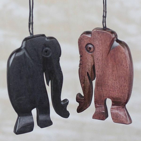 Alternate image for Handcrafted Ebony Wood Walking Elephant Ornaments Set of 4 Jungle Jaunt