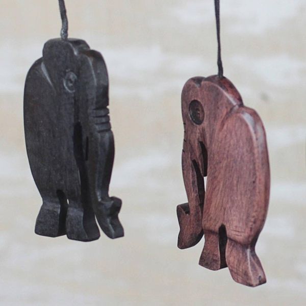 Alternate image for Handcrafted Ebony Wood Walking Elephant Ornaments Set of 4 Jungle Jaunt