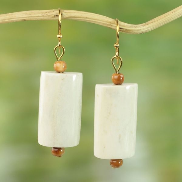 Alternate image for Hand Crafted Cow Bone Dangle Earrings from West Africa Glowing Path