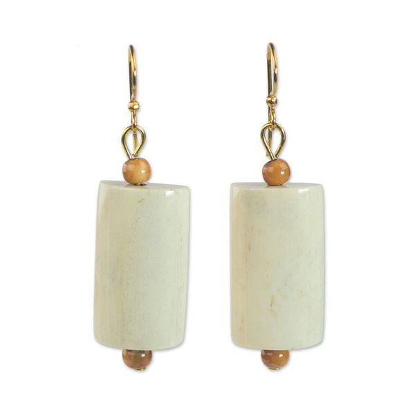 Alternate image for Hand Crafted Cow Bone Dangle Earrings from West Africa Glowing Path