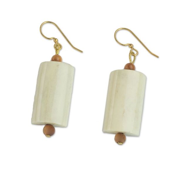 Alternate image for Hand Crafted Cow Bone Dangle Earrings from West Africa Glowing Path