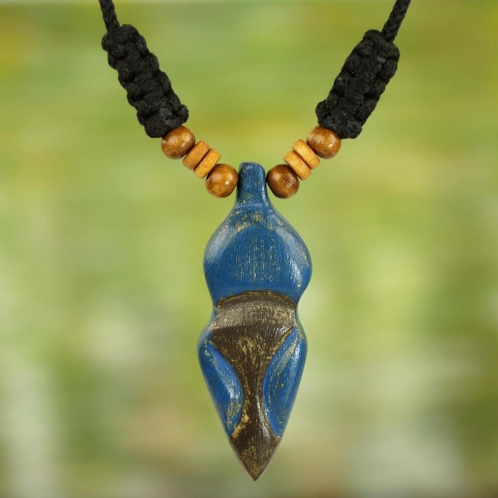 Adjustable Sese Wood Necklace in Blue and Black from Ghana 'Akwatia Diamond'