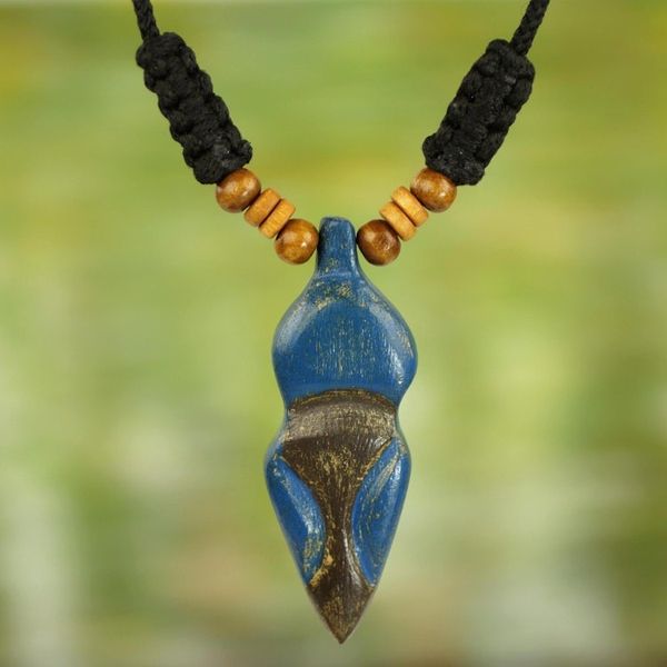 Alternate image for Adjustable Sese Wood Necklace in Blue and Black from Ghana Akwatia Diamond