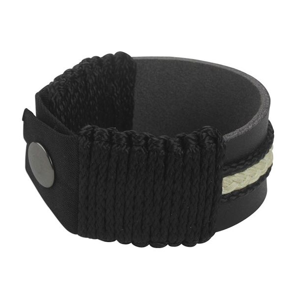 Alternate image for Mens Black Leather and Braided Cord Wristband Bracelet Band of Brothers