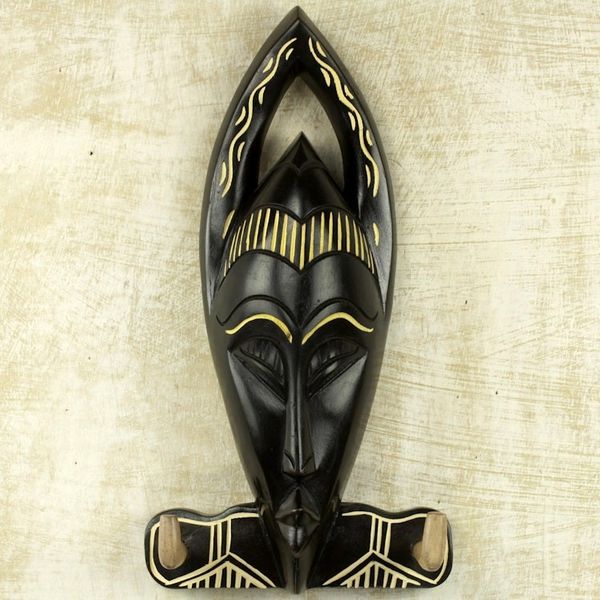 Alternate image for Hand Carved Black Wood Key Holder from Ghana Blessed Face
