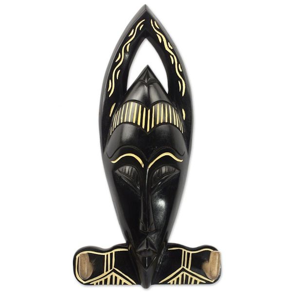 Alternate image for Hand Carved Black Wood Key Holder from Ghana Blessed Face