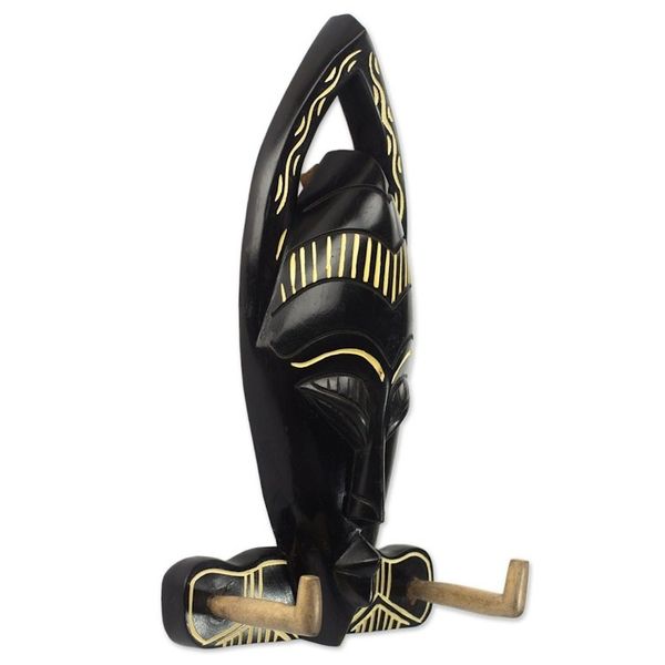 Alternate image for Hand Carved Black Wood Key Holder from Ghana Blessed Face
