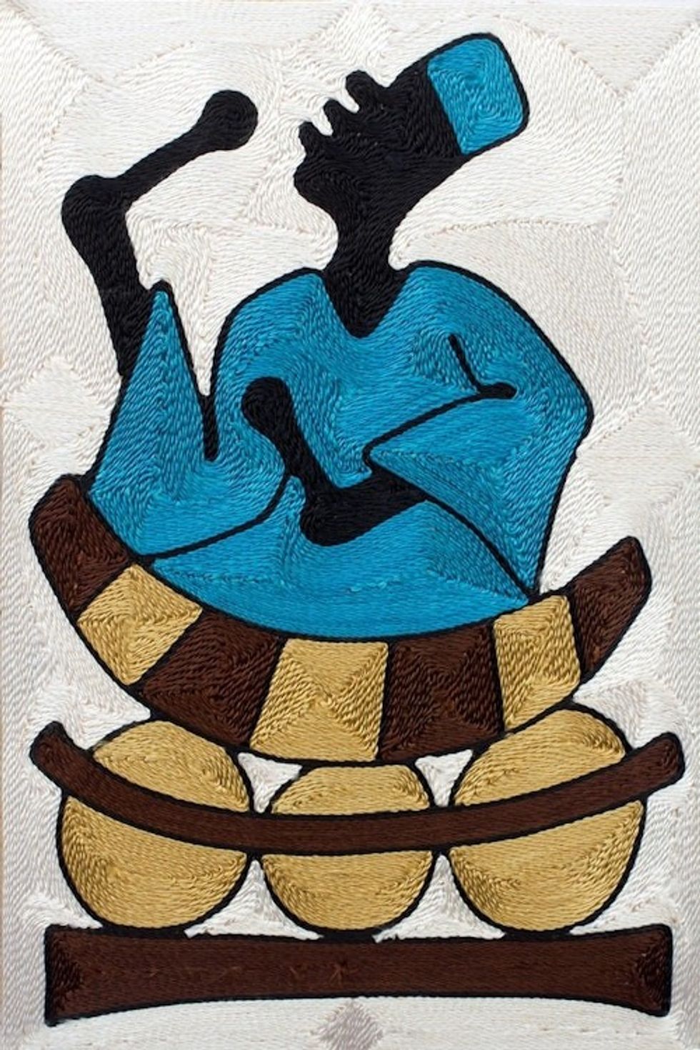 African Folk Art Threadwork Wall Art Handmade in Ghana 'Xylophone Player Sings'