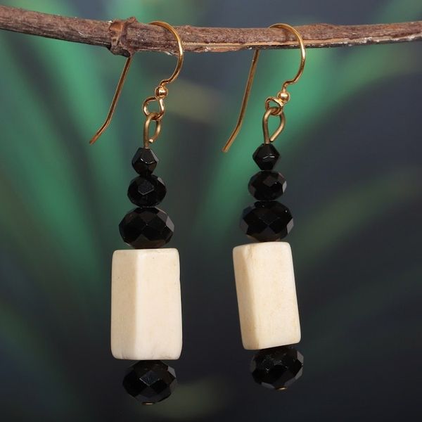 Alternate image for Eco-Friendly Recycled Glass and Onyx Beaded Dangle Earrings Dapper Joy