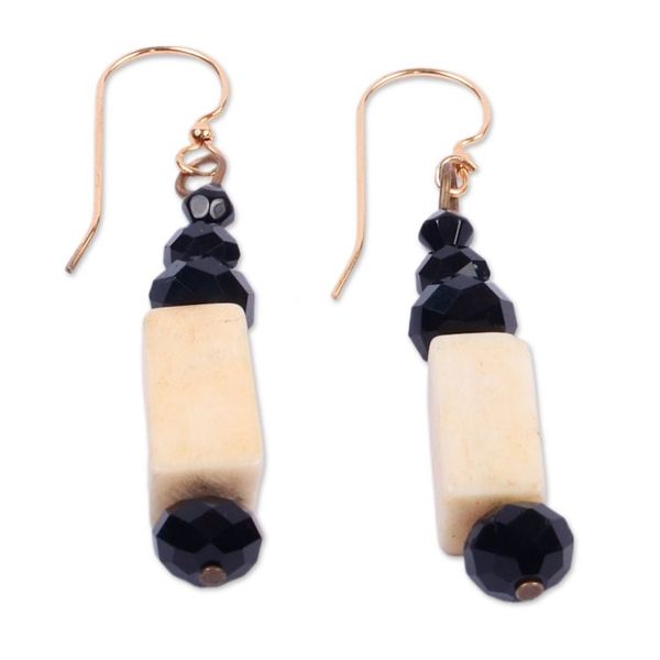 Alternate image for Eco-Friendly Recycled Glass and Onyx Beaded Dangle Earrings Dapper Joy
