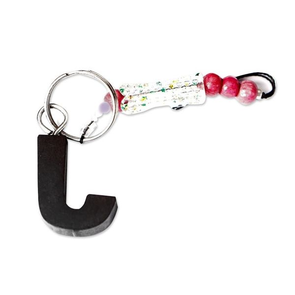 Alternate image for Eco-Friendly Ebony Letter J Keychain with Wood Beads The Letter J