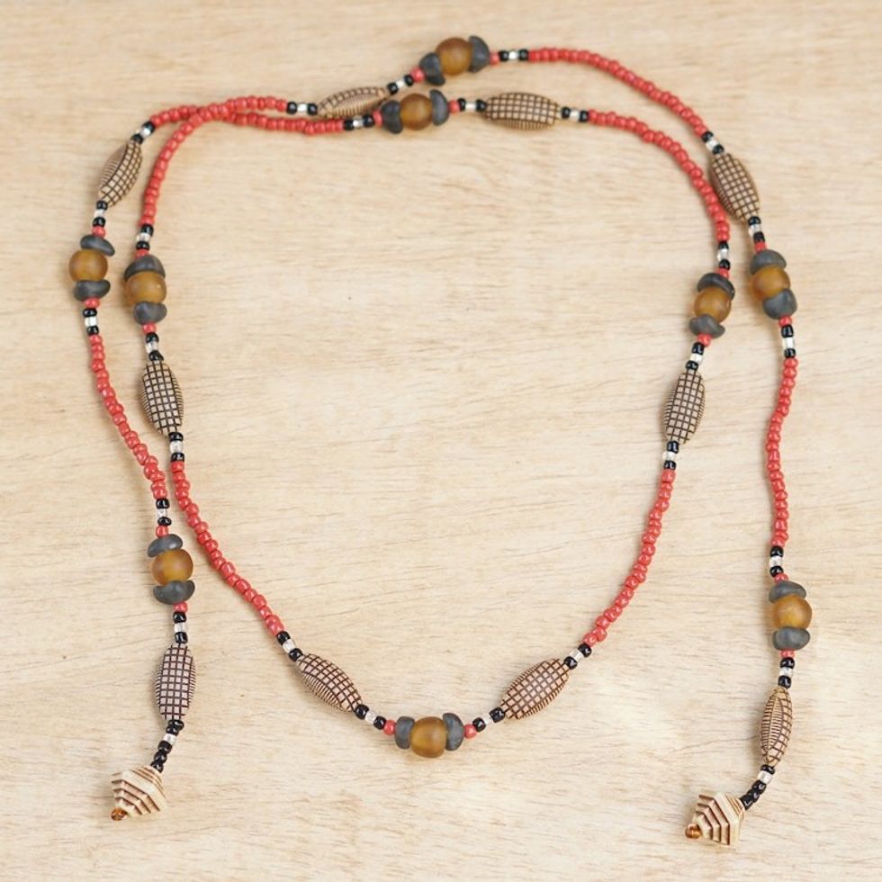 Handcrafted Red Glass and Plastic Beaded Necklace 'Ways to Love'