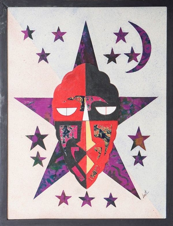 Alternate image for Traditional Cotton Batik Wall Art in Red and Purple Hues Sunday Born