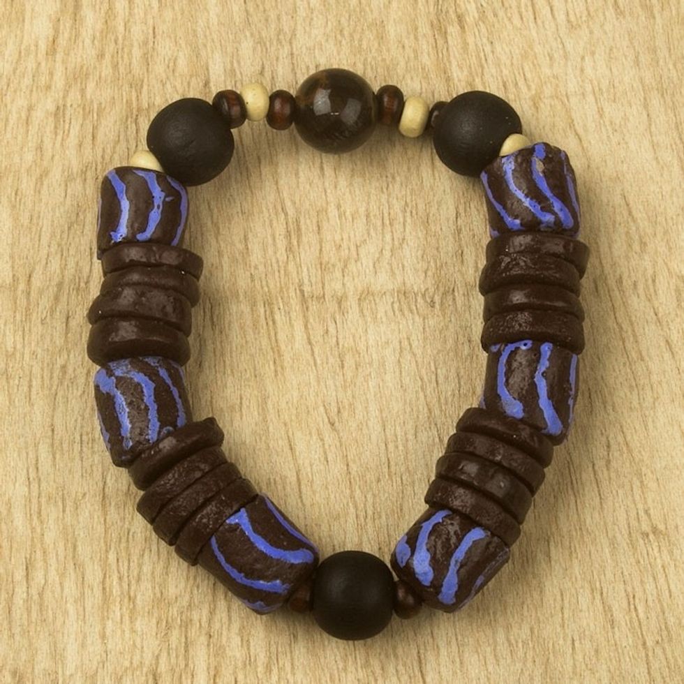 Eco-Friendly Tiger's Eye Beaded Stretch Bracelet 'Blue Tiger'