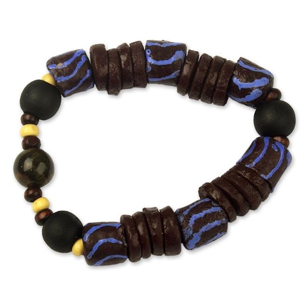 Alternate image for Eco-Friendly Tigers Eye Beaded Stretch Bracelet Blue Tiger