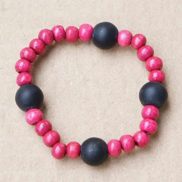 Alternate image for Recycled Glass and Sese Wood Beaded Bracelet in Fuchsia Fuchsia Success