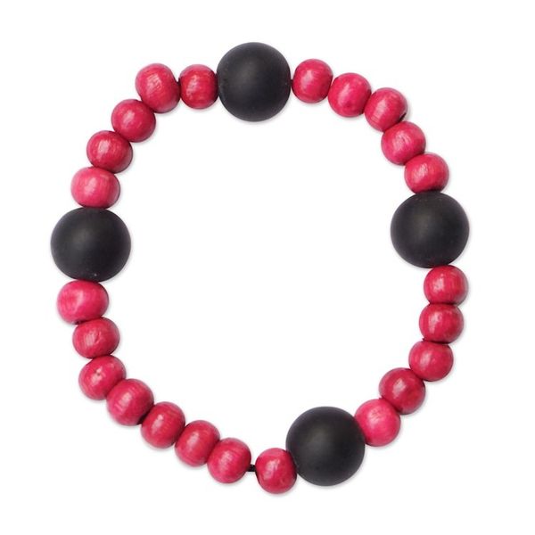 Alternate image for Recycled Glass and Sese Wood Beaded Bracelet in Fuchsia Fuchsia Success