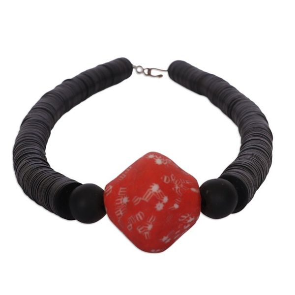 Alternate image for Eco-Friendly Black and Red Recycled Glass Pendant Necklace Alluring Vibrancy